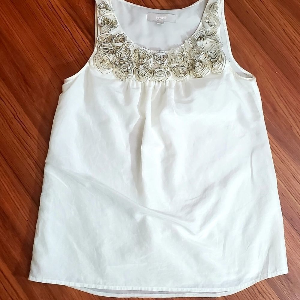 XS Ivory silk blend sleeveless blouse LOFT